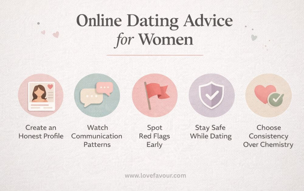 Infographic showing smart online dating advice for women